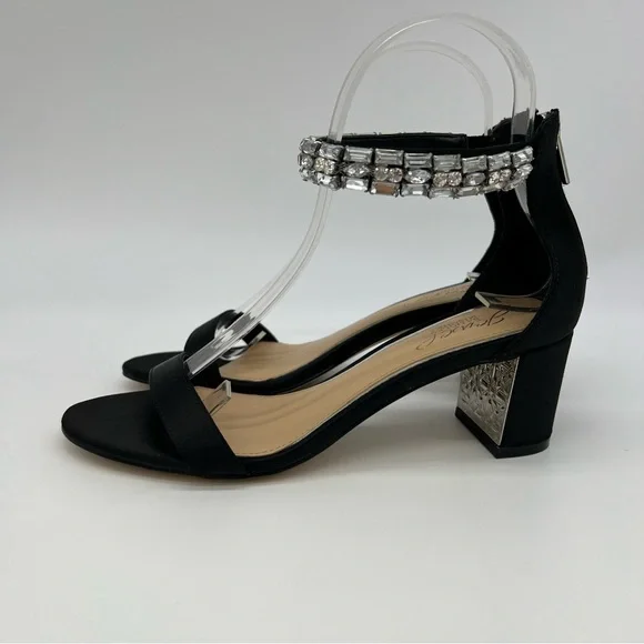 Jewel Badgley Mischka Katerina Black Heels Rhinestone Strap Sz 6 Elegant - Picture 3 of 14
